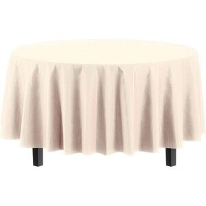 Evershine (6-Pack Heavy Duty Plastic Table Covers Tablecloth - Round 84", Ivory